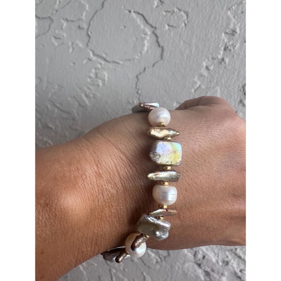 22 Mixed Baroque Pearl Necklace Bracelet Earrings Set Gold Plated - Picture 4 of 16